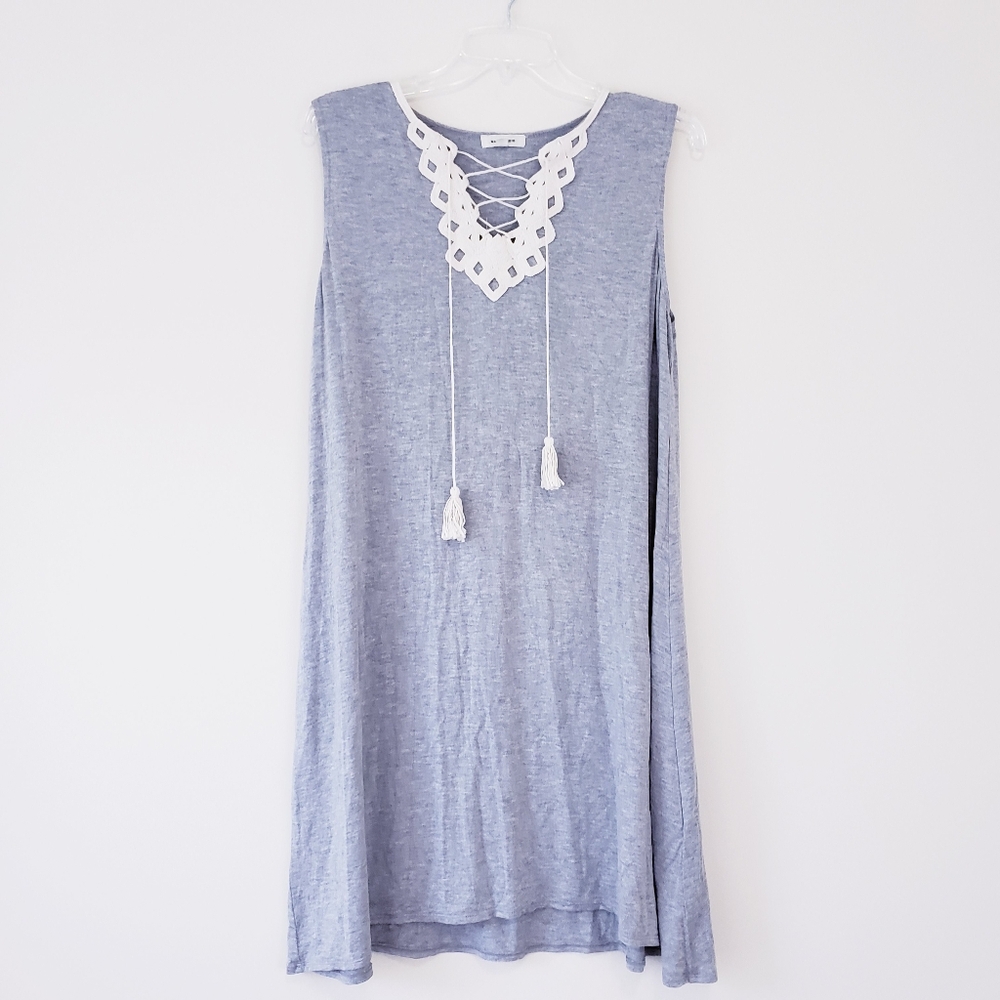 Max Studio Light Blue Sleeveless Lace-Up V-Neck Mini Dress